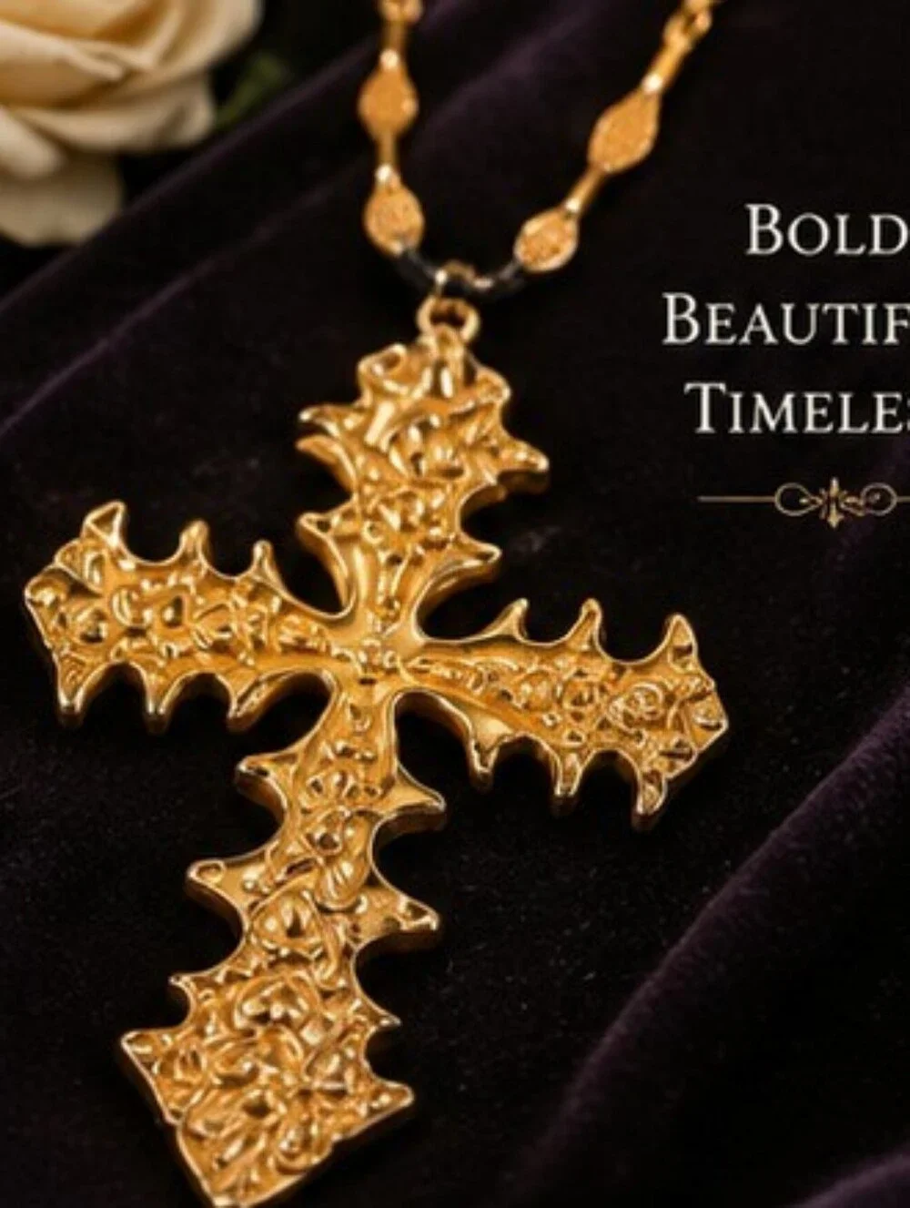 Poshmark Title:Vintage Crown Trifari Gold Tone Cross Pendant Necklace 26